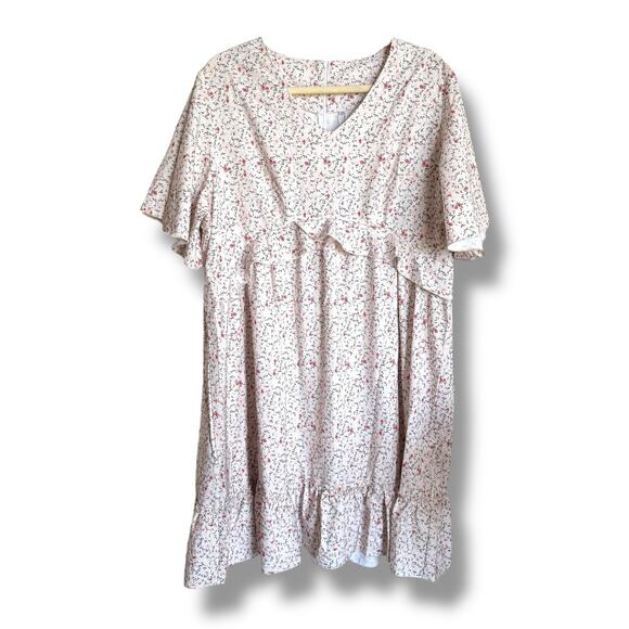 IMEKIS  Ditsy Cream Floral Print Ruffle Mini Flowy Cottagecore Dress NEW 2XL - Picture 5 of 9